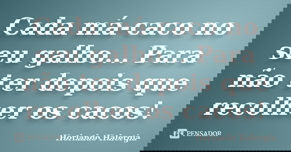 Cada má-caco no seu galho... Para não ter depois que recolher os cacos!... Frase de Horlando Halergia.