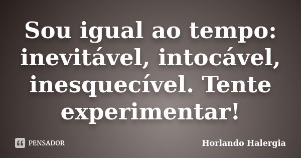 Sou igual ao tempo: inevitável, intocável, inesquecível. Tente experimentar!... Frase de Horlando Halergia.