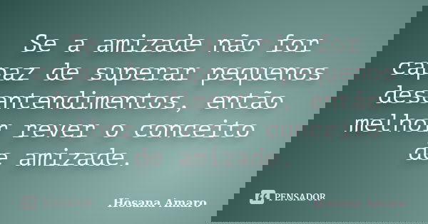 Se a amizade não for capaz de superar pequenos desentendimentos, então melhor rever o conceito de amizade.... Frase de Hosana Amaro.