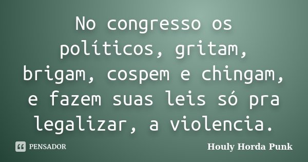 No congresso os políticos, gritam, brigam, cospem e chingam, e fazem suas leis só pra legalizar, a violencia.... Frase de Houly Horda Punk.