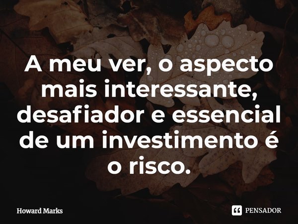 ⁠A meu ver, o aspecto mais interessante, desafiador e essencial de um investimento é o risco.... Frase de Howard Marks.