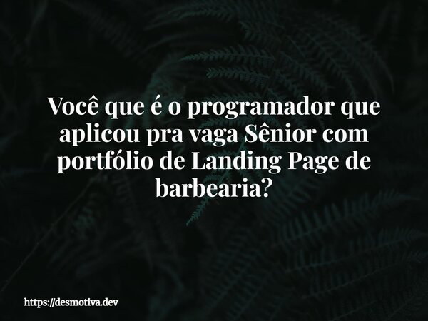 Você que é o programador que aplicou pra vaga Sênior com portfólio de Landing Page de barbearia?... Frase de https:desmotiva.dev.