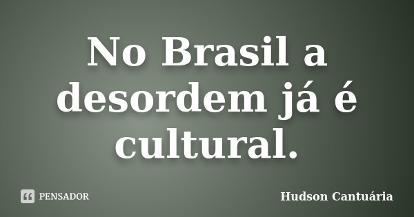 No Brasil a desordem já é cultural.... Frase de Hudson Cantuária.