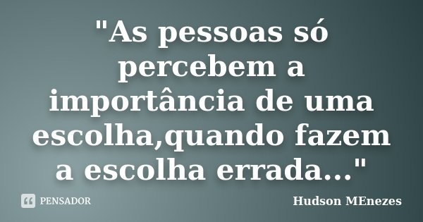"As pessoas só percebem a importância de uma escolha,quando fazem a escolha errada..."... Frase de Hudson Menezes.
