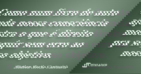 Como num livro de auto ajuda nossa consciência mostra o que é direito pra seguir sem erro ao nosso objetivo.... Frase de Hudson Rocha Cantuária.