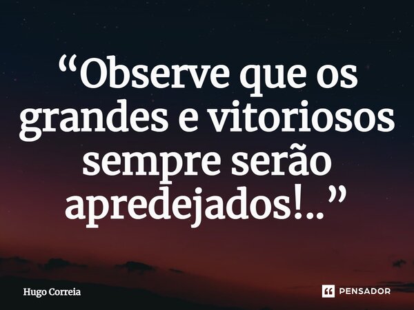 ⁠“Observe que os grandes e vitoriosos sempre serão apedrejados!..”... Frase de Hugo Correia.