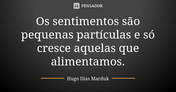 Os sentimentos são pequenas partículas e só cresce aquelas que alimentamos.... Frase de Hugo Dias Marduk.