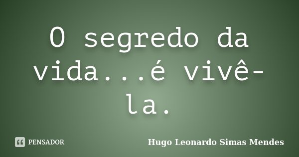 O segredo da vida...é vivê-la.... Frase de Hugo Leonardo Simas Mendes.