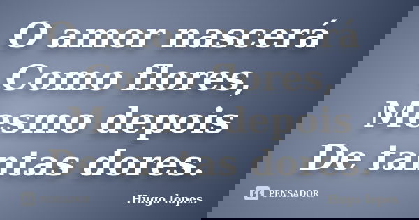 O amor nascerá Como flores, Mesmo depois De tantas dores.... Frase de Hugo Lopes.