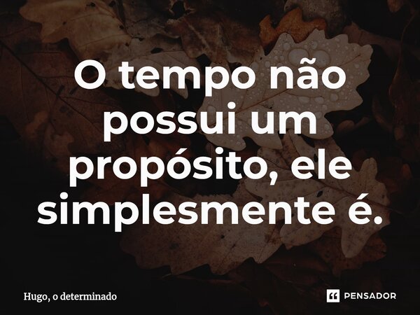 O tempo não possui um propósito, ele simplesmente é.... Frase de Hugo, o determinado.
