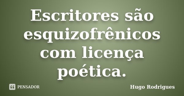 Escritores são esquizofrênicos com licença poética.... Frase de Hugo Rodrigues.