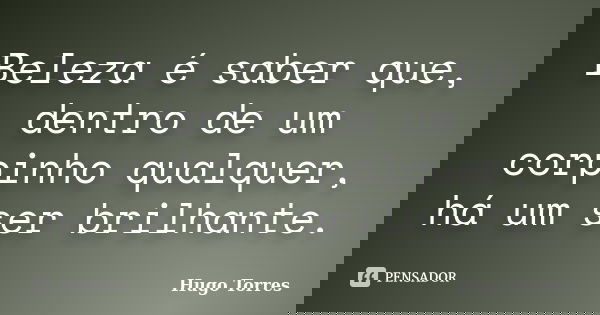 Beleza é saber que, dentro de um corpinho qualquer, há um ser brilhante.... Frase de Hugo Torres.