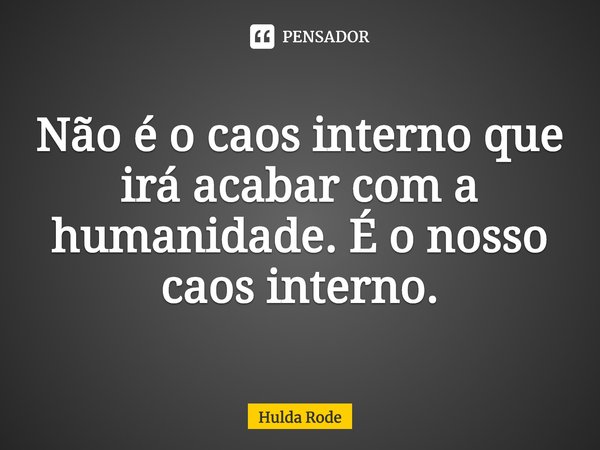 ⁠Não é o caos interno que irá acabar com a humanidade. É o nosso caos interno.... Frase de Hulda Rode.