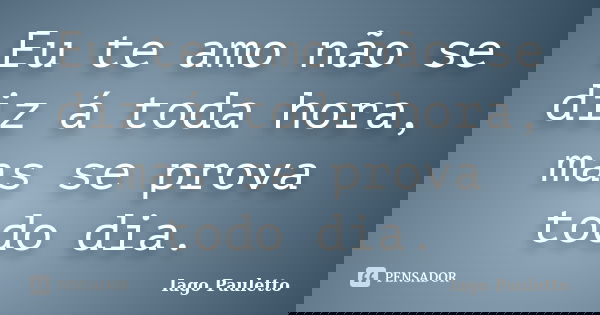 Eu te amo não se diz á toda hora, mas se prova todo dia.... Frase de Iago Pauletto.