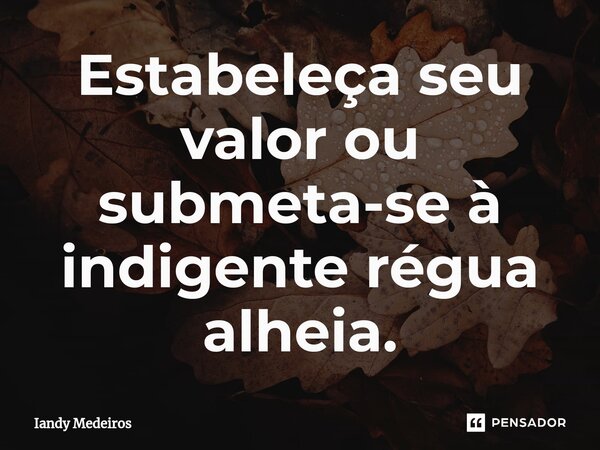 ⁠Estabeleça seu valor ou submeta-se à indigente régua alheia.... Frase de Iandy Medeiros.