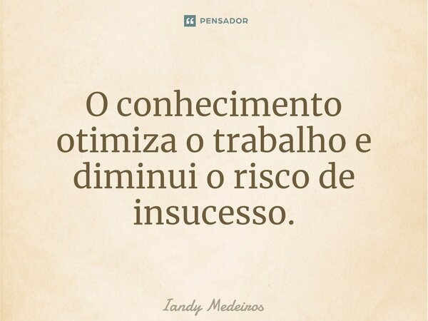 ⁠O conhecimento otimiza o trabalho e diminui o risco de insucesso.... Frase de Iandy Medeiros.