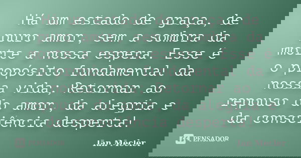 Há um estado de graça, de puro amor, sem a sombra da morte a nossa espera. Esse é o propósito fundamental da nossa vida; Retornar ao repouso do amor, da alegria... Frase de Ian Mecler.