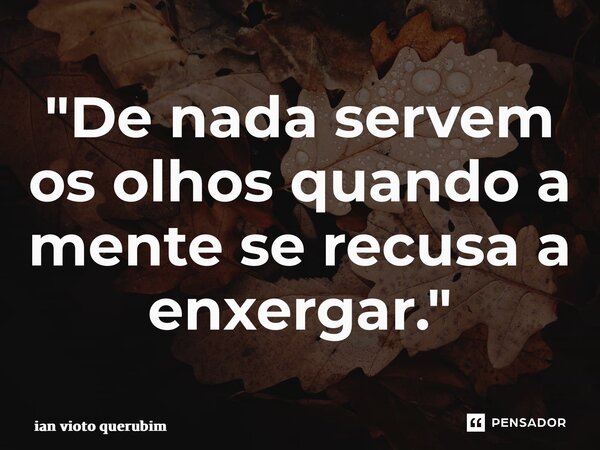 ⁠"De nada servem os olhos quando a mente se recusa a enxergar."... Frase de ian vioto querubim.