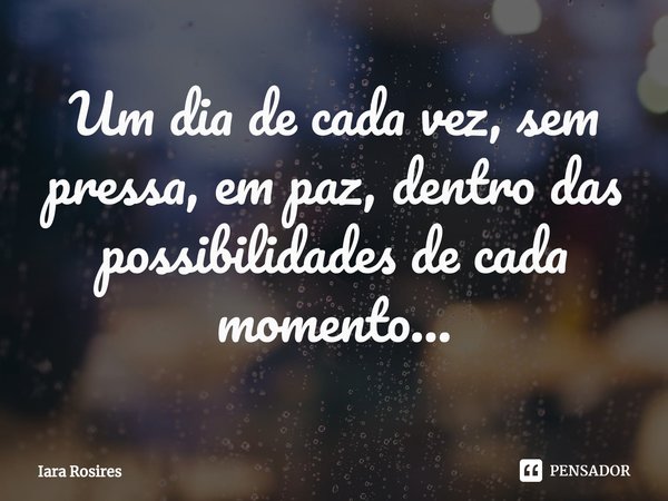 ⁠Um dia de cada vez, sem pressa, em paz, dentro das possibilidades de cada momento...... Frase de Iara Rosires.