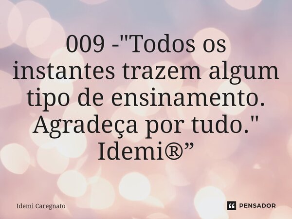 ⁠009 - "Todos os instantes trazem algum tipo de ensinamento. Agradeça por tudo." Idemi®”... Frase de Idemi Caregnato.