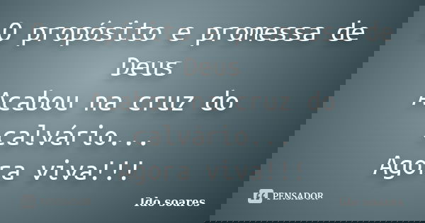 O propósito e promessa de Deus Acabou na cruz do calvário... Agora viva!!!... Frase de Ido soares.