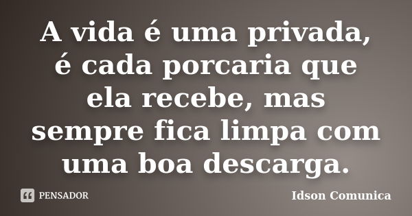 A vida é uma privada, é cada porcaria que ela recebe, mas sempre fica limpa com uma boa descarga.... Frase de Idson Comunica.