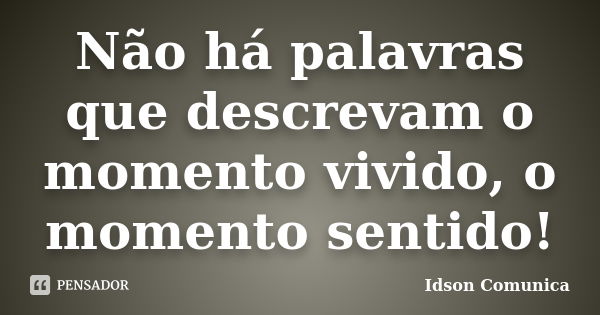 Não há palavras que descrevam o momento vivido, o momento sentido!... Frase de Idson Comunica.