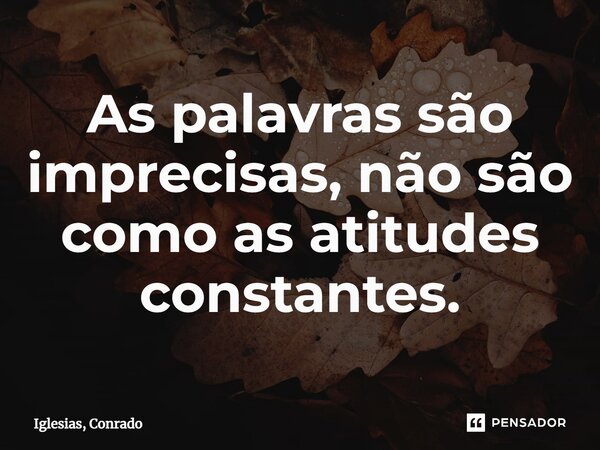 ⁠As palavras são imprecisas, não são como as atitudes constantes.... Frase de Iglesias, Conrado.
