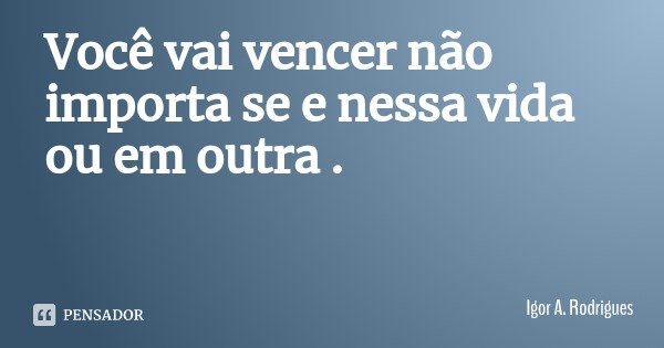Você vai vencer não importa se e nessa vida ou em outra .... Frase de Igor A. Rodrigues.