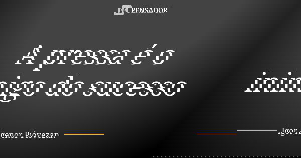 A pressa é o inimigo do sucesso... Frase de Igor Agenor Piovezan.