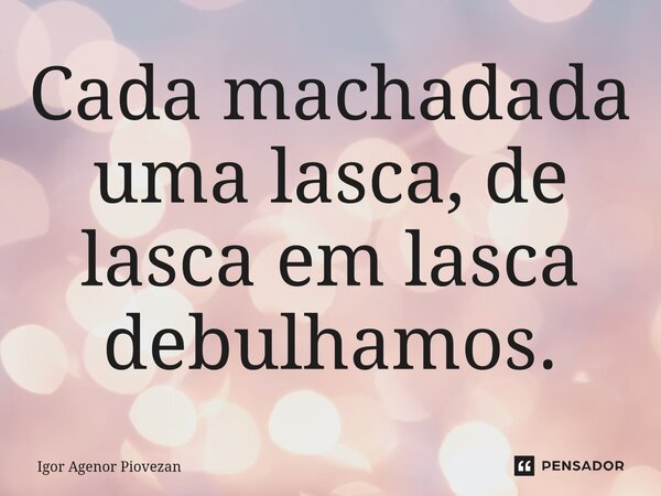 ⁠Cada machadada uma lasca, de lasca em lasca debulhamos.... Frase de Igor Agenor Piovezan.
