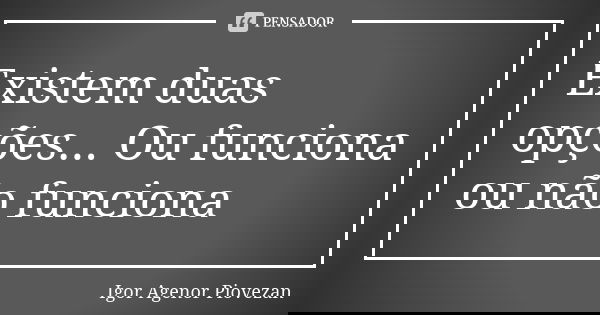 Existem duas opções... Ou funciona ou não funciona... Frase de Igor Agenor Piovezan.