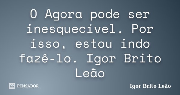 O Agora pode ser inesquecível. Por isso, estou indo fazê-lo. Igor Brito Leão... Frase de Igor Brito Leão.