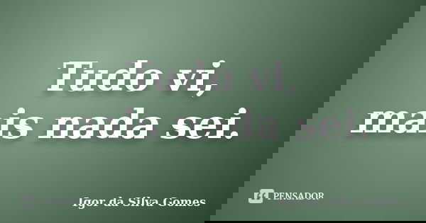 Tudo vi, mais nada sei.... Frase de Igor da Silva Gomes.