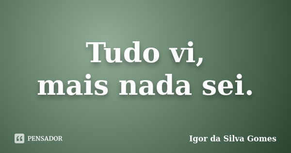 Tudo vi, mais nada sei.... Frase de Igor da Silva Gomes.