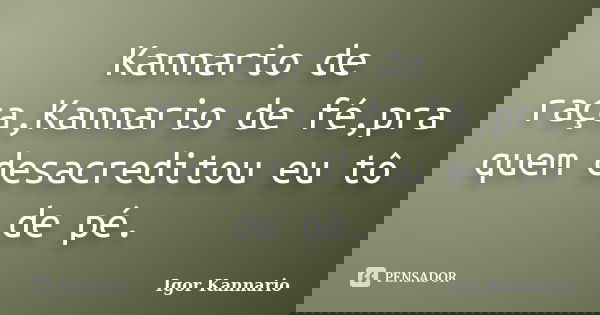 Kannario de raça,Kannario de fé,pra quem desacreditou eu tô de pé.... Frase de Igor Kannario.