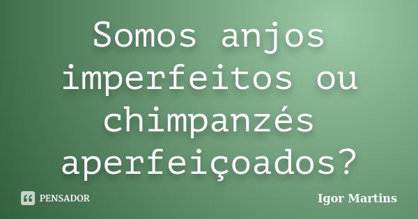 Somos anjos imperfeitos ou chimpanzés aperfeiçoados?... Frase de Igor Martins.