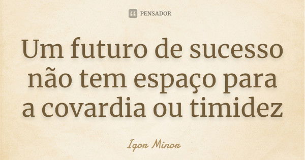 Um futuro de sucesso não tem espaço para a covardia ou timidez... Frase de Igor Minor.