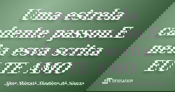 Uma estrela cadente passou.E nela esva scrita EU TE AMO... Frase de Igor Morais Teodoro de Souza.