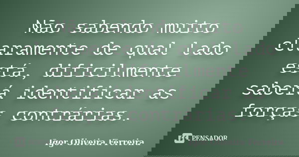 Não sabendo muito claramente de qual lado está, dificilmente saberá identificar as forças contrárias.... Frase de Igor Oliveira Ferreira.