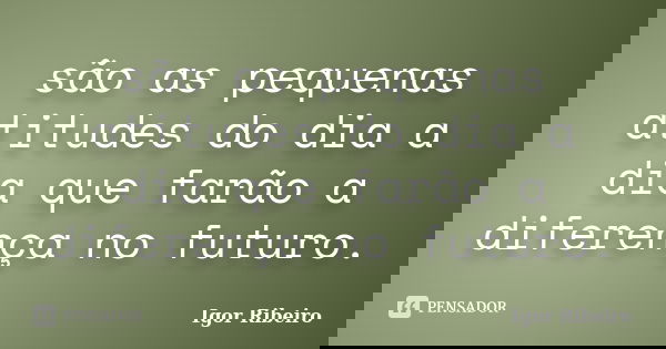 são as pequenas atitudes do dia a dia que farão a diferença no futuro.... Frase de Igor Ribeiro.