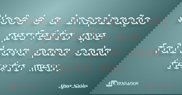 Você é a inspiração perfeita que faltava para cada texto meu.... Frase de Igor Sales.