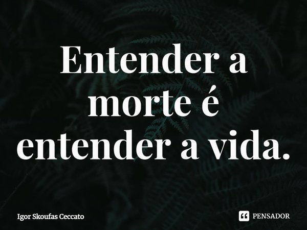 ⁠Entender a morte é entender a vida.... Frase de Igor Skoufas Ceccato.