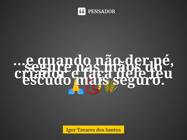 ⁠...e quando não der pé, segure nas mãos do criador e faça dele teu escudo mais seguro. 🙏📿🌾... Frase de Igor Tavares dos Santos.