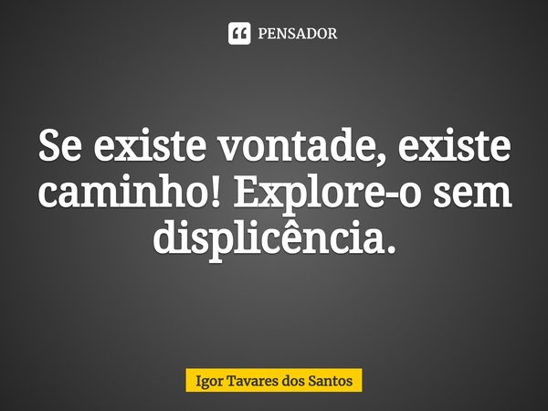 Se existe vontade, existe caminho! Explore-o sem displicência.⁠... Frase de Igor Tavares dos Santos.