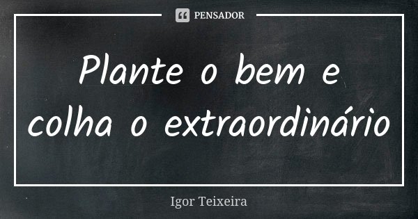 Plante o bem e colha o extraordinário... Frase de Igor Teixeira.