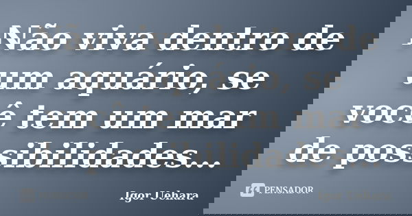 Não viva dentro de um aquário, se você tem um mar de possibilidades...... Frase de Igor Uehara.