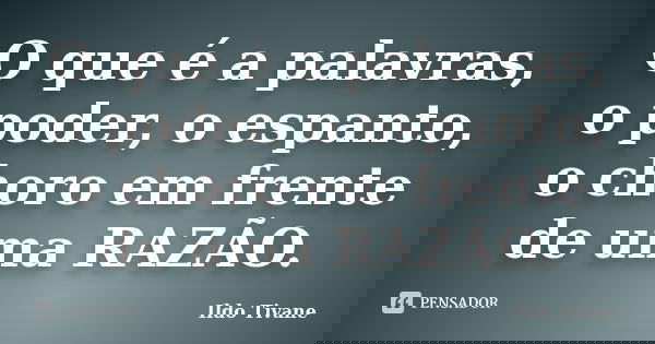 O que é a palavras, o poder, o espanto, o choro em frente de uma RAZÃO.... Frase de Ildo Tivane.