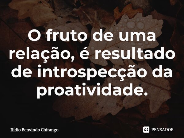 ⁠O fruto de uma relação, é resultado de introspecção da proatividade.... Frase de Ilídio Benvindo Chitango.