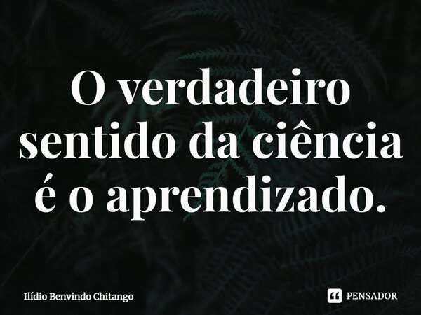 ⁠O verdadeiro sentido da ciência é o aprendizado.... Frase de Ilídio Benvindo Chitango.